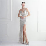 Plataz Beading Sling Party Sequined Dress Long Banquet Slim Fit Evening Dress HZ1007
