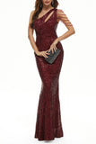 Plataz Elegant Solid Sequins Oblique Collar Evening Dress HZ1007