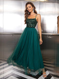 Plataz Sexy Sequin Gauze Stitching Evening Dress Contrast Color Sequined Mesh Camouflage HZ1007