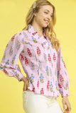 Plataz Floral Print Lantern Sleeve Button Down Shirt DJPT
