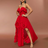 Plataz Summer Women Clothing Fashionable Elegant Dress Tube Top V neck Flounce Backless Evening HZ1007