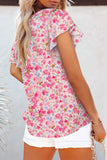 Plataz Sleeve Notched Floral Summer Blouse DJPT