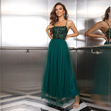 Plataz Sexy Sequin Gauze Stitching Evening Dress Contrast Color Sequined Mesh Camouflage HZ1007