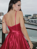 Plataz A-line Spaghetti Straps Satin Backless Prom Dresses with HZ1007