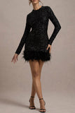 Plataz Party Sequins Feather Hemline O Neck Evening Dresses(4 HZ1007