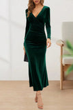 Plataz Elegant Solid V Neck Evening Dress Dresses(4 HZ1007