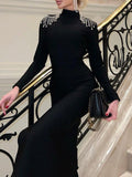 Plataz Sleeves Skinny Back Cross Split-Side Tasseled High Neck Evening Dresses Midi HZ1007