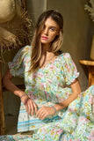 Plataz & Dani Spring Floral Border Print Ruffled Textured Top DJPT