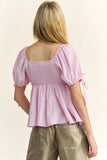 Plataz & Dani Solid Elastic Peplum Puffed Sleeves Blouse DJPT