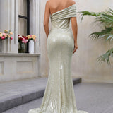 Plataz Women Clothing Sequined One Shoulder Dress Waist Slimming Shoulder Sleeveless Party Cocktail Evening HZ1007