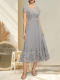 Plataz Illusion Scoop Tea-Length Lace Chiffon Mother of the Bride Dress With HZ1007