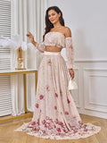 Plataz Two Piece Boho Flower Printing Off Shoulder Chiffon Crop Bandeau Photoshoot Maternity Maxi Dress Maternity