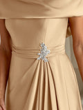 Plataz Scoop Floor-Length Stretch Satin Mother of the Bride Dress With Cascading HZ1007