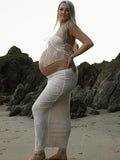 Plataz 2 Piece Lace Tube Tie Ruffle Elegant Fashion Bodycon Vacation Photoshoot Baby Shower Maternity Maxi Dress Maternity