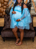 Plataz Off Shoulder Tulle Cute Baby Shower Maternity Mini Dress Maternity