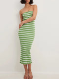 Plataz Back Striped Strapless Bodycon Midi Dress DJPT