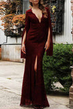 Plataz Formal Solid Lace Zipper V Neck Evening Dress HZ1007