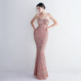 Plataz Sequin Suspender Party Sequined Dress Long Banquet Slim Fit Evening Dress HZ1007