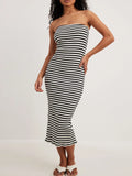 Plataz Back Striped Strapless Bodycon Midi Dress DJPT
