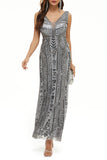 Plataz College Patchwork Sequins V Neck Evening Dress HZ1007