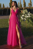 Plataz A-line V-neck Tulle Backless Prom Dress with HZ1007