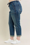 Plataz Blue Full Size HW Vintage Wash Jeans w/ Drawstring Plus Size DJPT