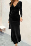 Plataz V-neck pleated hip skirt elegant fishtail slim dress evening HZ1007