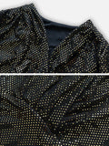Plataz Sleeves Skinny Sequined Split-Joint V-Neck Evening Dresses Mini HZ1007