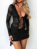Plataz Tied Front Ruffled Long Sleeve Lace Shirt DJPT