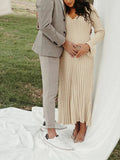 Plataz Knit Pleated Big Swing V-neck Plus Size Sweater Elegant Going Out Maternity Photoshoot Baby Shower Maxi Dress Maternity