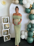 Plataz Off Shoulder Lace Sheer Splicing Ruched Baby Shower Maternity Maxi Dress Maternity