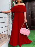 Plataz Pleated Solid Color Off-The-Shoulder Evening HZ1007
