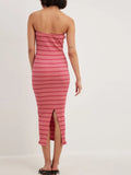 Plataz Back Striped Strapless Bodycon Midi Dress DJPT