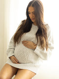 Plataz White Oversized Cable Knitting Streetwear Mini Maternity Pullover Sweater Maternity