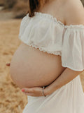 Plataz Solid Color Bohemian Off Shoulder Backless Ruffle 2 piece set Photoshoot Maternity Maxi Dress Maternity