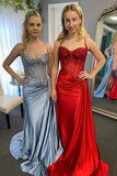 Plataz Mermaid Spaghetti Straps Sage Green Long Satin Prom Dresses Formal Evening Dress SD2416 HZ0628