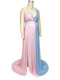 Plataz Pink&Blue Lace Backless Side Slit Gender Reveal Cute Maternity Maxi Dress Maternity