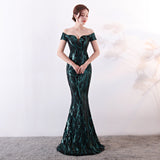 Plataz the Shoulder Sequined Evening Dress: Long Fish Tail, Slim HZ1007