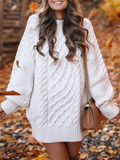 Plataz White Oversized Cable Knitting Streetwear Mini Maternity Pullover Sweater Maternity