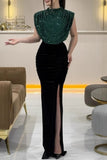 Plataz Prom Sequins Slit Sequined Half A Turtleneck Evening Dresses(3 HZ1007