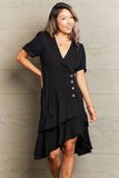 Plataz Decorative Button Surplice Ruffle Hem Dress DJPT
