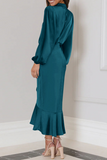 Plataz Solid Flounce Fold Turtleneck Evening Dress HZ1007