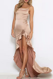 Plataz Solid Flounce Slit Evening Dress HZ1007