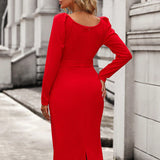 Plataz V Neck Waist Split Long Sleeve Evening Dress for HZ1007