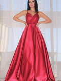 Plataz A-line Spaghetti Straps Satin Backless Prom Dresses with HZ1007