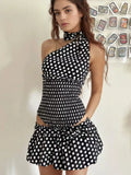 Plataz Dot One-Shoulder Top and Mini Skirt Set DJPT