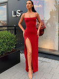 Plataz Sexy Side Slit Dresses Women High Waist Sleeveless Slim Sundress Ladies Holiday Casual Bodycon Long Evening Dress HZ1007