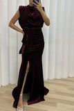 Plataz Elegant Solid Slit Asymmetrical O Neck Evening Dress HZ1007