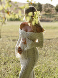 Plataz White Off Shoulder Lace Bandeau Tie Front Mermaid Bandage Going Out Photoshoot Maternity Maxi Dress Maternity