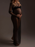 Plataz Black Tulle Pregnancy Dress Grenadine Sheer?Maternity?Photoshoot Dress Maternity